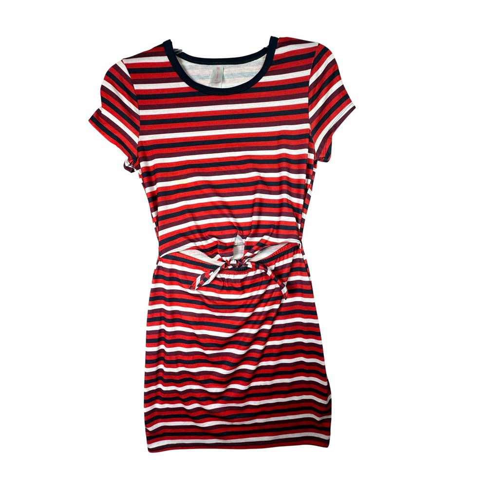 No Boundaries Striped Front Tie Cutout Dress‎ Americana Summer Red White Blue S